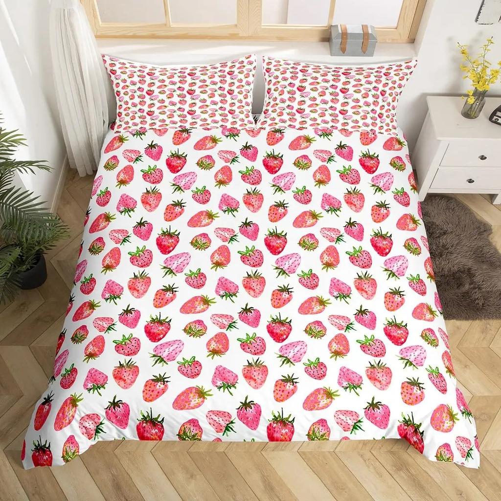 Fruits Duvet Cover Strawberry Banana Mango Lemon Pineapple Bedding Set Grapes Orange Comforter Cover,Summer Fruit Quilt Cover