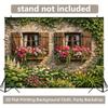 1 piece, 2D flat polyester background fabric with beautiful flowers blooming on a window, for indoor and outdoor decoration, wsj