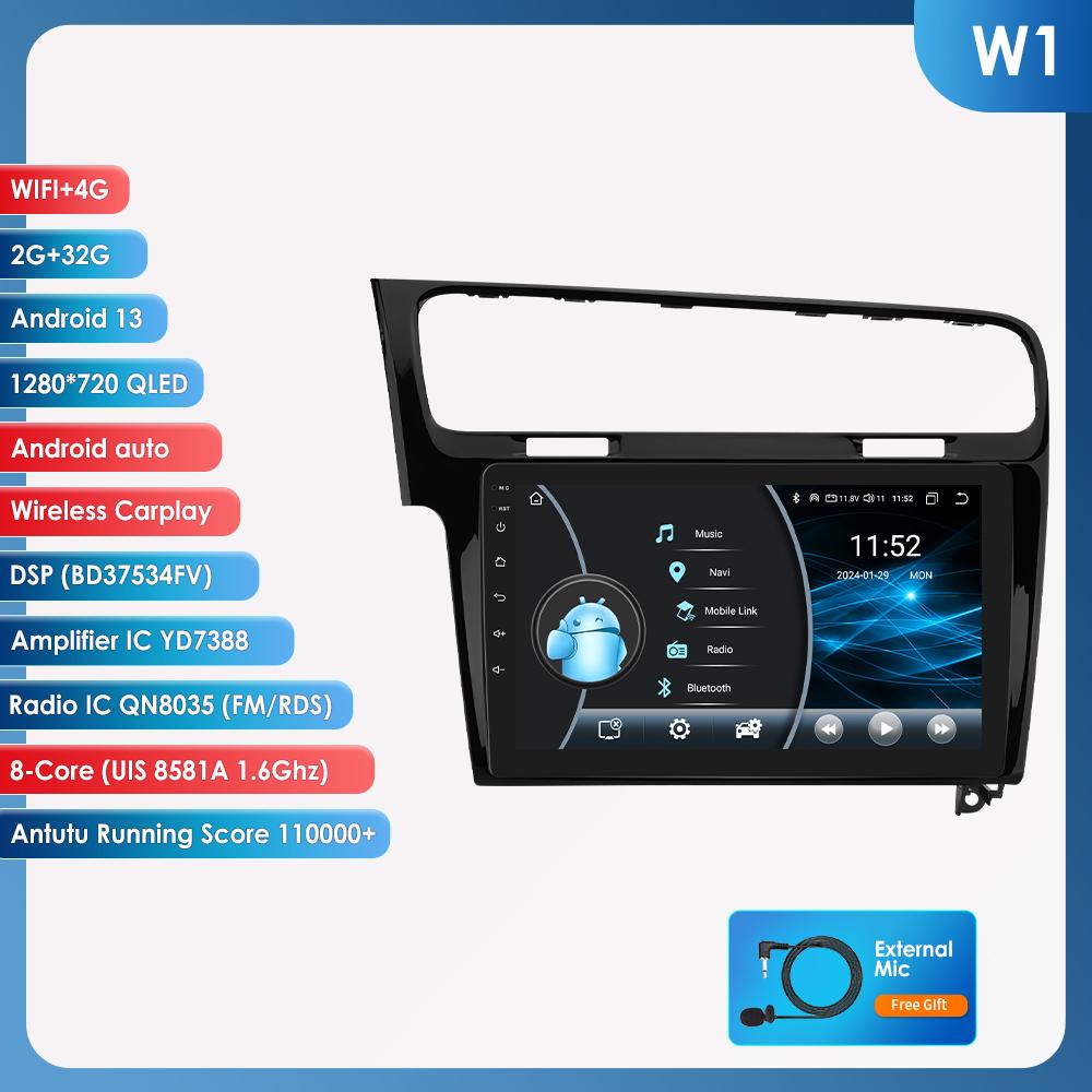 Hizpo Hizpo 10.1 Carplay 4G 2 Din Android 13 автомобильное радио для Volkswagen Golf 7 2013 - 2017 черный серый видеоплеер GPS DSP интеллектуальное авторадио RDS