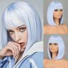 Women Fashion Light Blue Short Bob Straight Wig Synthetic Fiber Daily Wear Cosplay Shoulder Length Straight Bob Wig