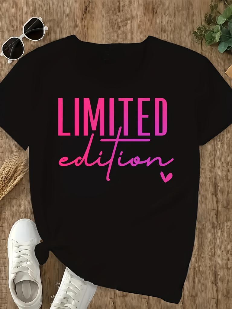 Европейский размер [Футболка с буквенным слоганом] Графическая футболка с буквенным слоганом - Повседневная с круглым вырезом и коротким рукавом, Машинная стирка