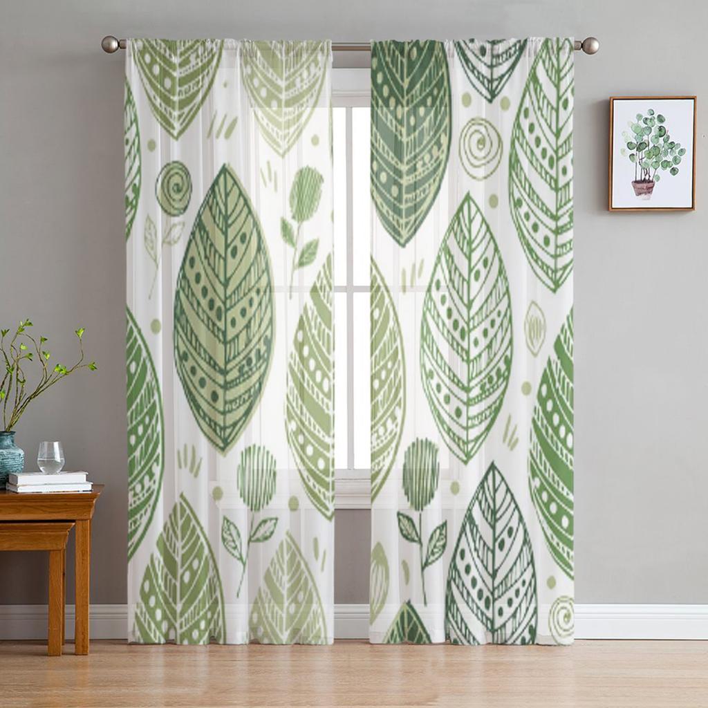 Ветка Свежие Зеленые Листья Прозрачные Шторы для Гостиной Прозрачный Тюль Оконные Шторы Спальня Кухня Домашний Декор Вуаль Шторы