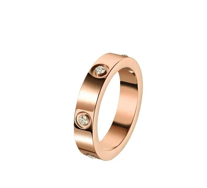 2024 Trendy Stainless Steel Rose Gold Color Love Ring for Women Men Couple Crystal Rings Luxury Brand Jewelry Wedding Ring Gift