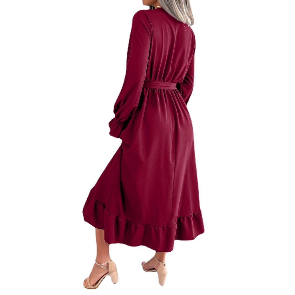 GMXIA Женские модные весенне-осенние однотонные коктейльные и вечерние платья с длинным рукавом и v-образным вырезом