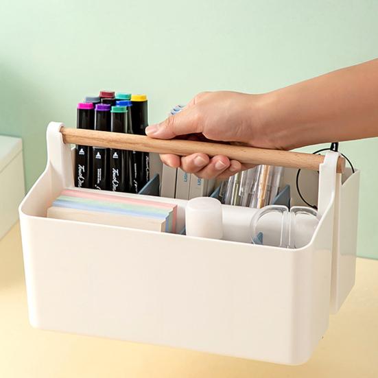 Ящик для хранения, большая емкость, отсеки для держателей ручек, дизайнерский настольный органайзер для канцелярских принадлежностей с ручкой для дома