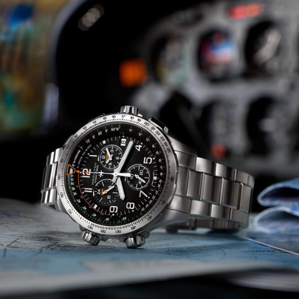 [Hamilton] H77912135 Khaki X-Wind GMT Chrono Quartz 46mm Black Metal Men's Watch