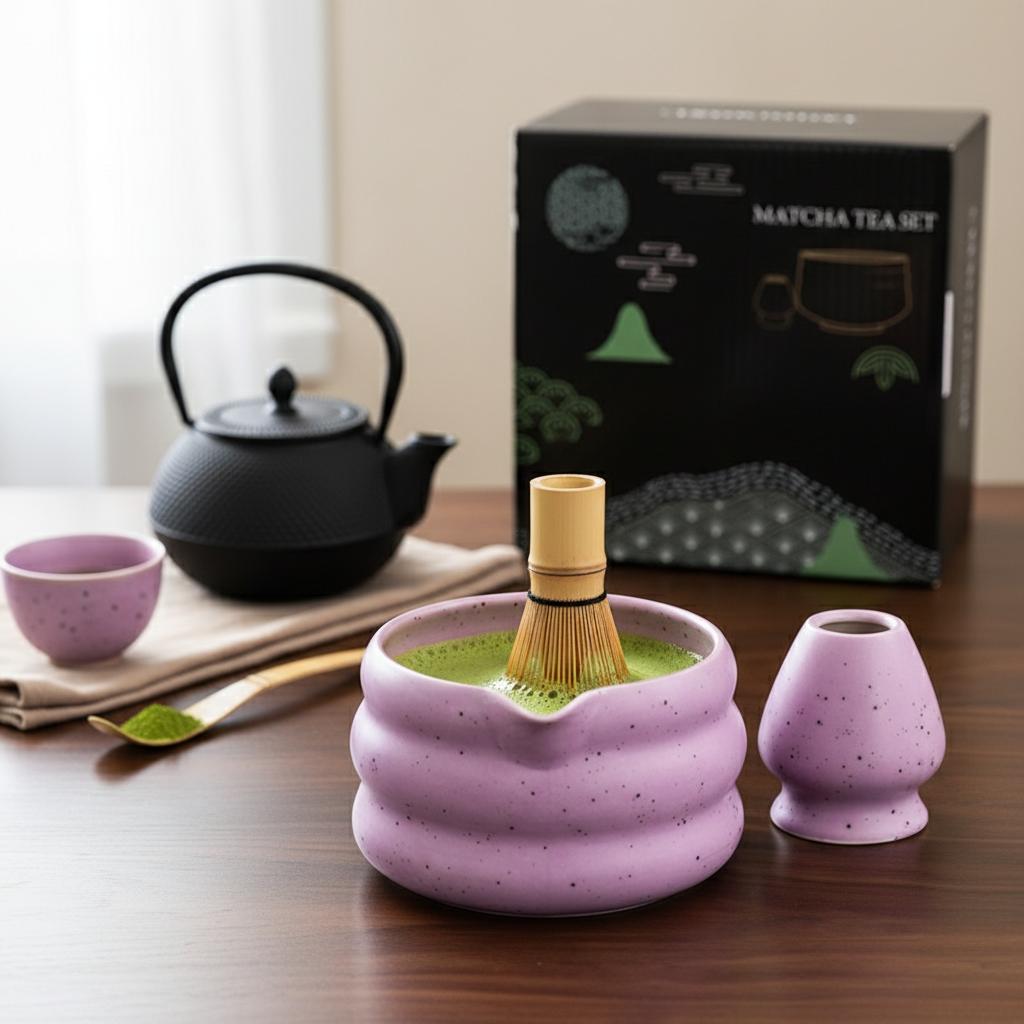 Japanese Matcha Tea Set Ceramic Matcha Bowl And Powder Jar Gift for Birthday New Year