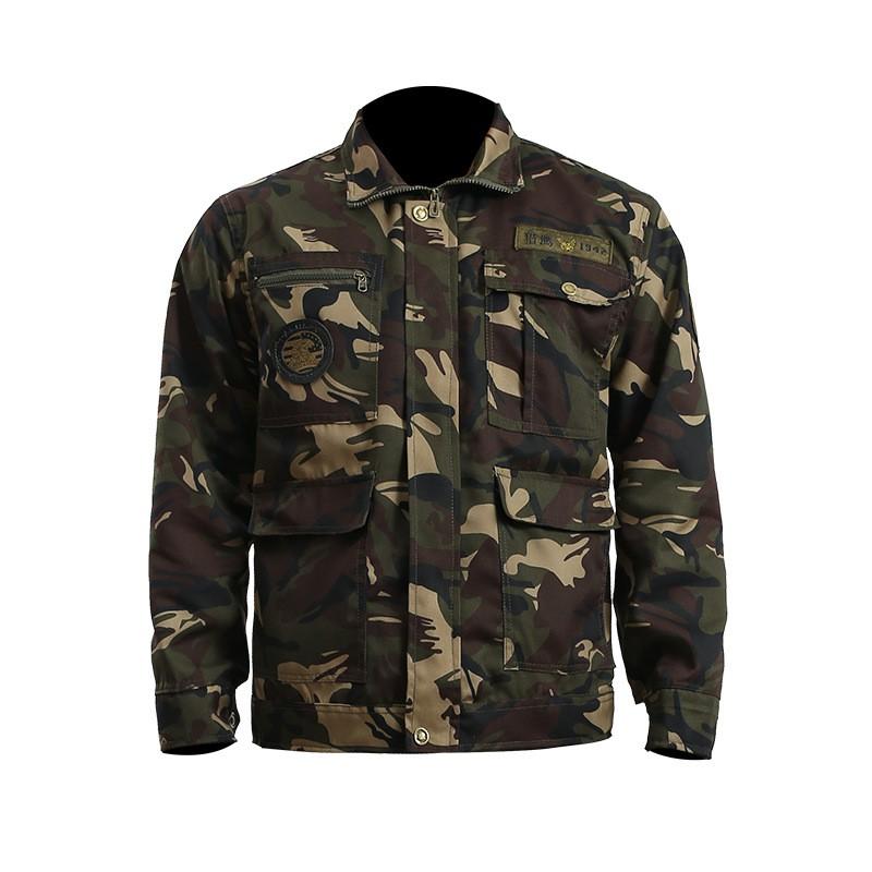 Men Camo Multi-pocket Cycling Jersey Set Wear Resistant Outdoor Workwear Training Suit