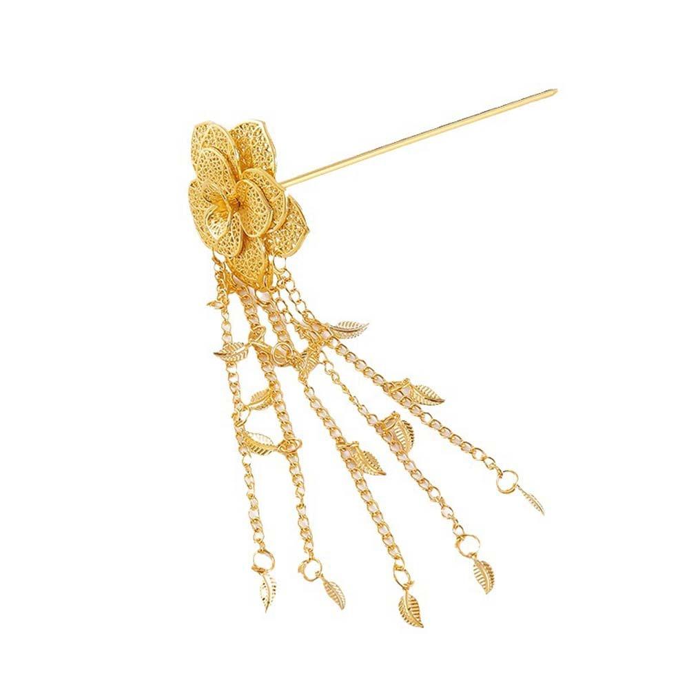 Ethnic Style Golden Tassels Hair Fork Ancient Silver Rose Hair Sticks  Wedding