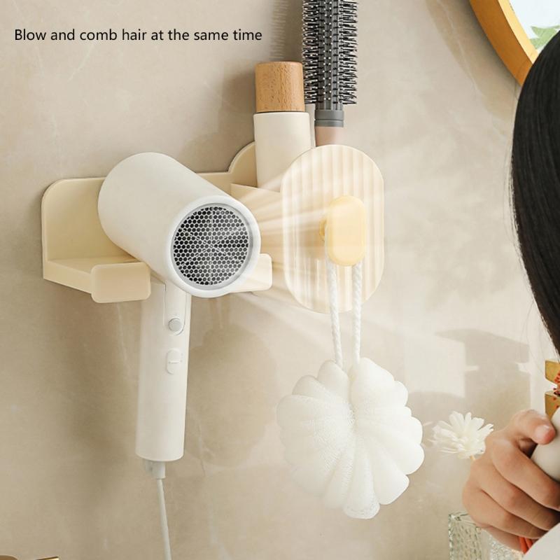 Adhesive Bathroom Hair Dryer Holder Vanities Storage Station For Styling Tools Makeup Accessories Easy Installation
