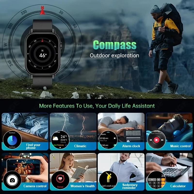 SACOSDING New Smartwatch GPS Position Waterproof Smartwatch Men Compass Outdoor Sports Buletooth Call Watch 2.01 Inch HD Screen