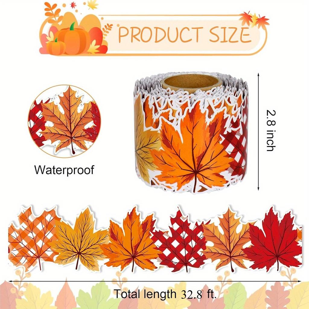 1 Roll Fall Maple Leaf Border-Autumn Leaves Classroom&Office Decor,Thanksgiving Chalkboard Wall Trim, Fall Foliage Design