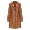 Fall Winter Women Lapel Collar Long Sleeve Slim Fit Zipper Pu Leather Jacket