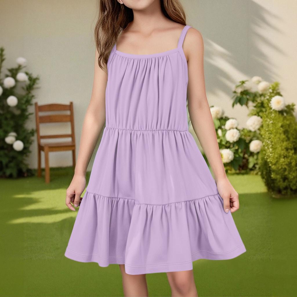 Children's Summer Casual Fashion Round Neck Solid Color Sleeveless Dress