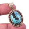 Natural Tibetan Turquoise Gemstone 925 Solid Silver Two Tone Pendant 1.50" K3f62