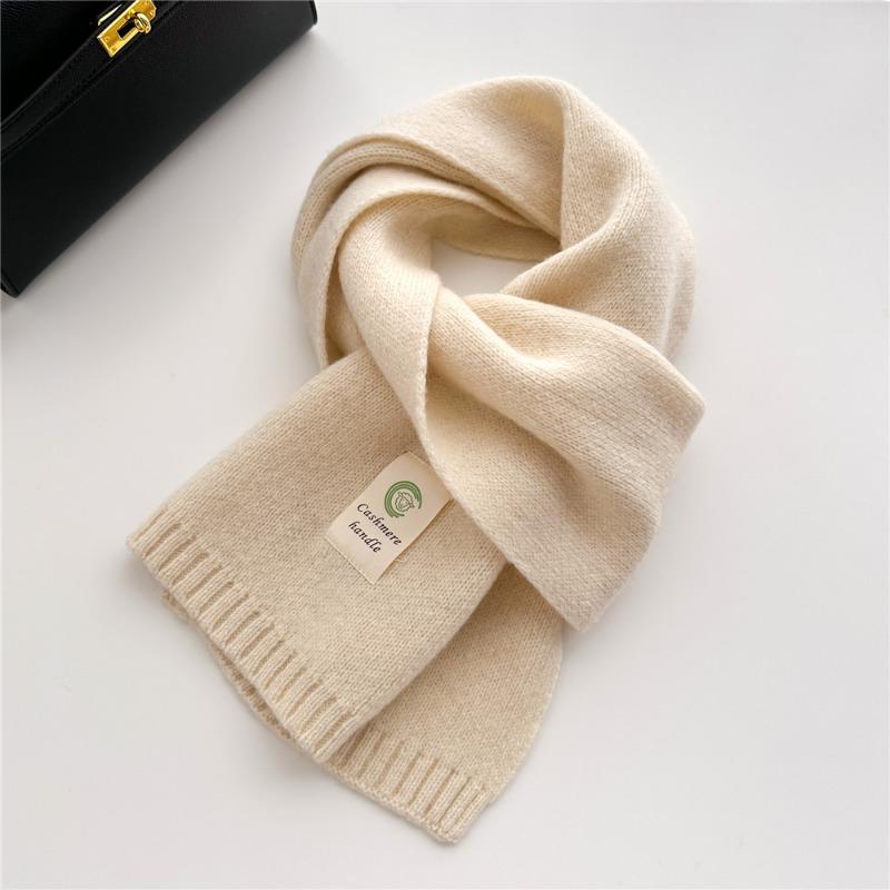 Selected Pure Cotton Wool 100% Cashmere Scarf Solid Color Student Men and Women Winter Warm Knitted Scarf Christmas