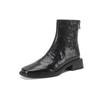 Lambskin Slimming Ankle Boots 2025: Women's Mid-Heel Vintage Martin Boots, Black Square Toe, Autumn/Winter Collection.