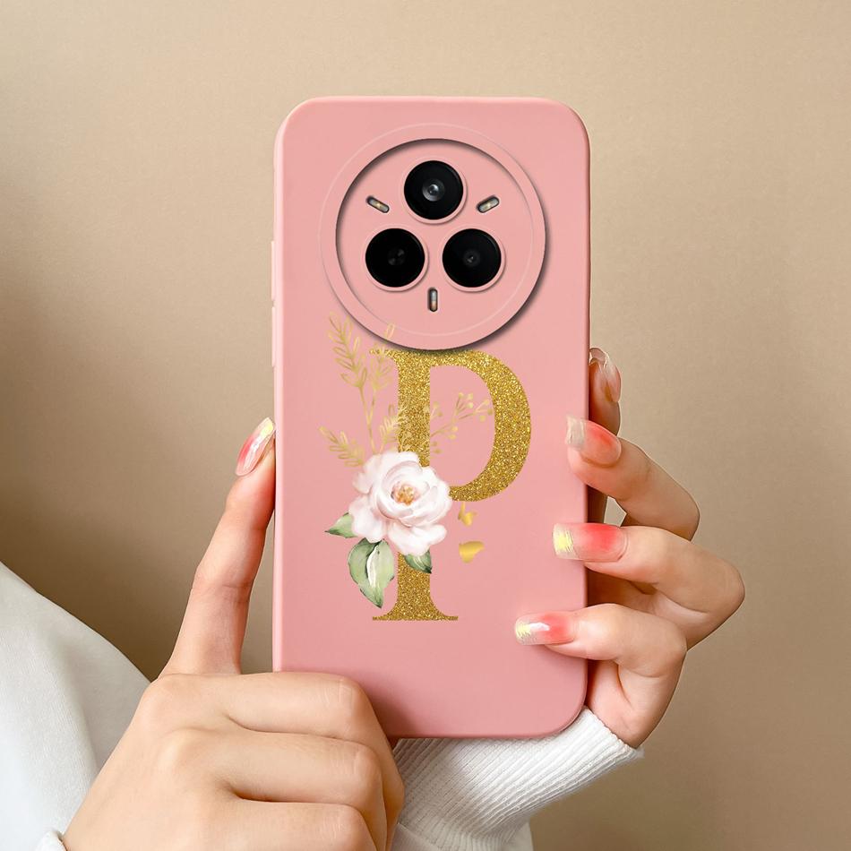 Чехол для Realme 14 Pro Plus Простой чехол с буквами Мягкий премиальный жидкий силикон Funda Защита от падений Полная защита Задняя панель телефона