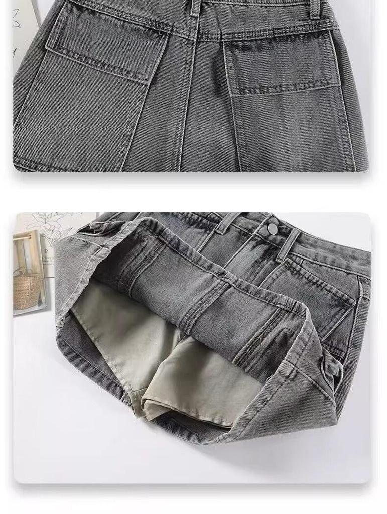 Women's High-Waist Smoke Gray Denim Mini Skirt - Summer 2024 A-line Slim Fit