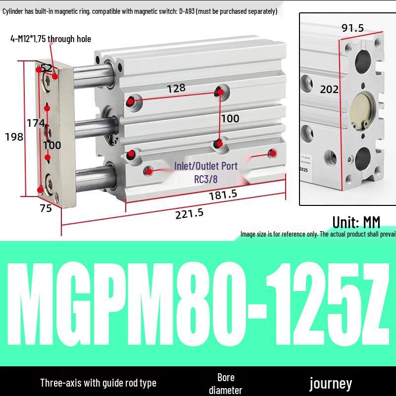 Compact Three-Axis Pneumatic Guided Rod Cylinder 12/16/20/25/32-10/20/40/50/75z