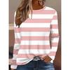 Round Neck 3D Striped Printed Top Casual Long Sleeved Women's T-shirts - Soft Medium Stretch Polyester Fabric Spring and Autumn Relaxed Fit Clothing