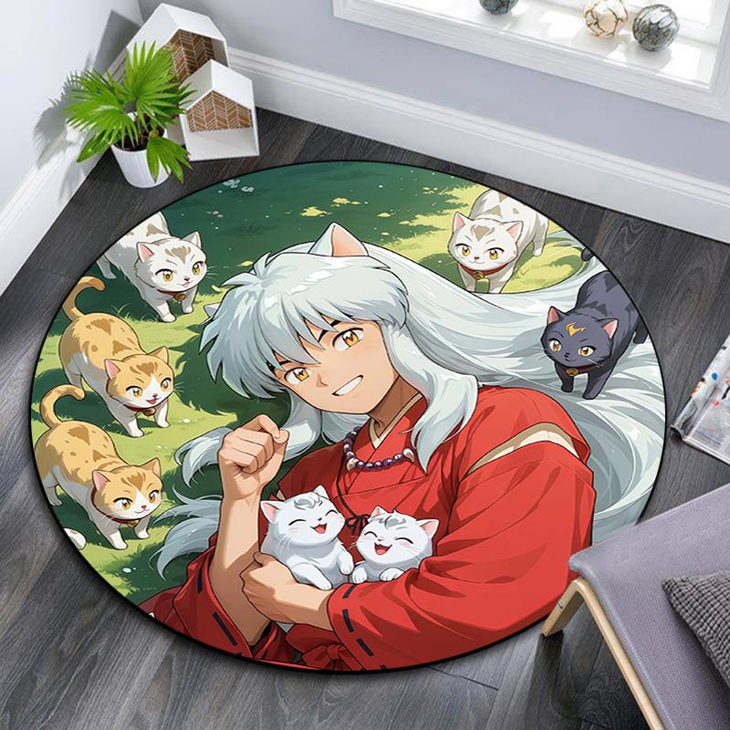 Inuyasha Round Area Rug,Carpet Rug for Living Room Bedroom Sofa Playroom Decor,Non-slip Floor Mat
