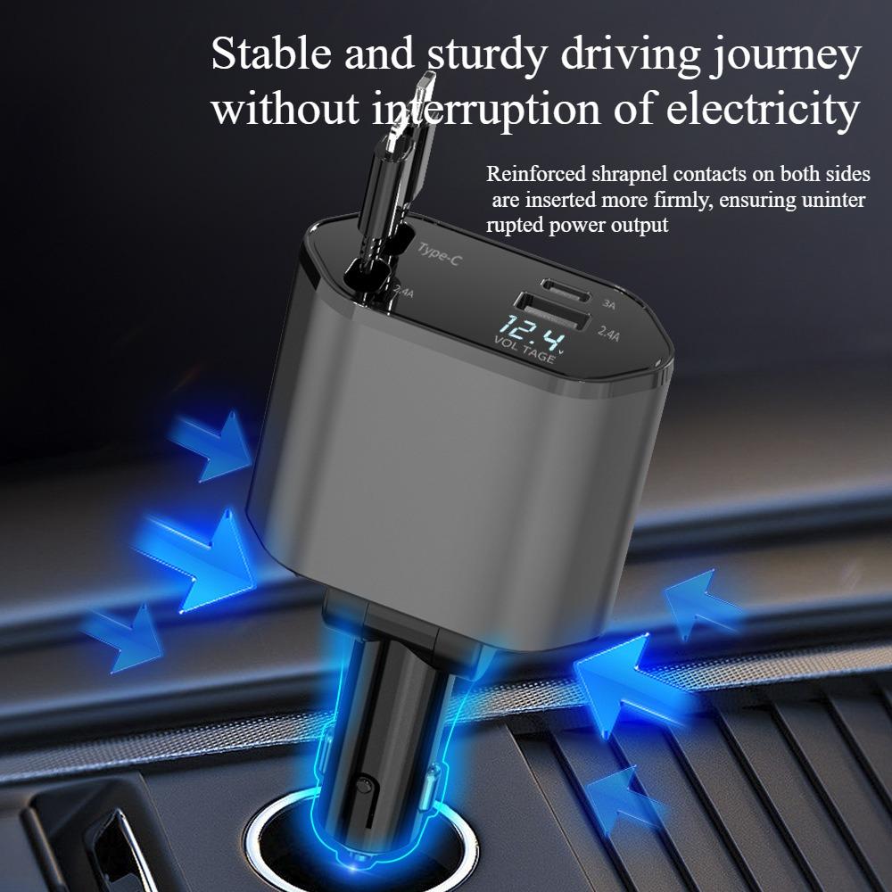 Универсальное автомобильное зарядное устройство 120 Вт Супербыстрая зарядка Выдвижной адаптер-разветвитель 4 в 1 Прикуриватель для Apple 15 Huawei Xiaomi