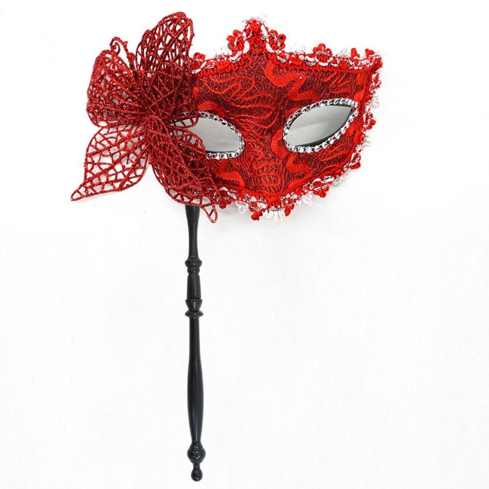 Halloween Dressing Halloween Party Mask with Rod Half Face Cover Butterfly Hand Hold Mask Cosplay Prop Exquisite Masquerade Mask