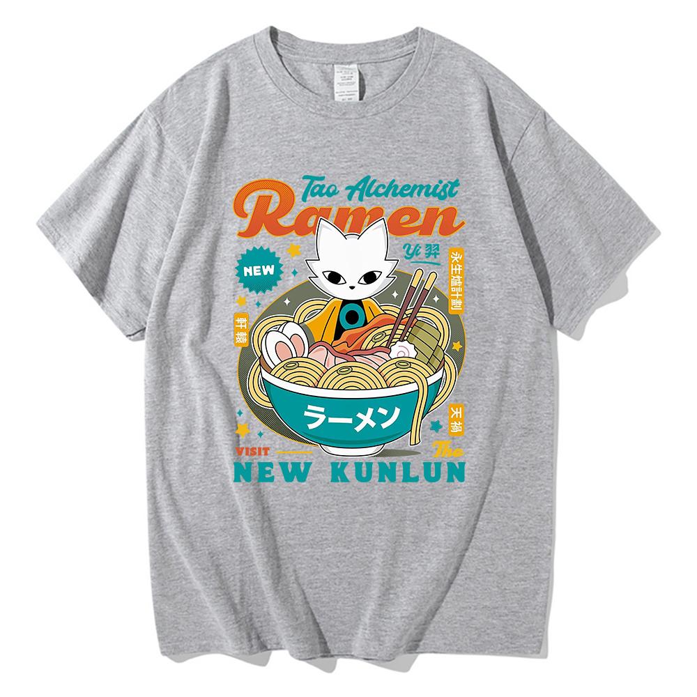 Nine Sols Yi RaUnisex T Shirt Fashion Unisex Aesthetic Funny Cute Cat Noodle TShirt Unisex High Quality Noodles Cotton Tees Shirts