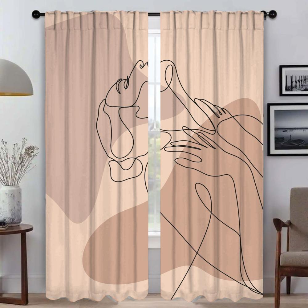 Kitchen Curtains for Camera Abstract Line Pattern Blackout Curtain for Room 2 Panel Blinds Halloween Decoration Partition Shades