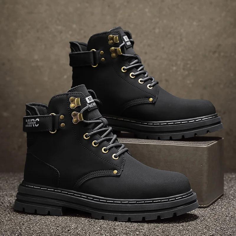 Высокие мужские ботинки из натуральной кожи, модные мотоциклетные ботинки для мужчин, ботинки на шнуровке для активного отдыха, новое поступление, мотоциклетные ботинки