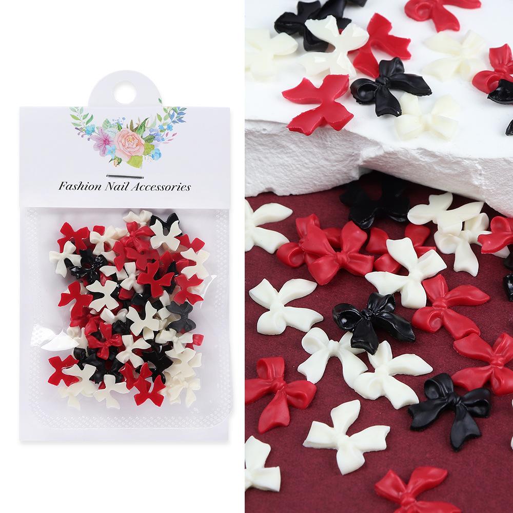 50 шт./лот, черный, белый цвет, бант для дизайна ногтей, очаровательные украшения, 3D украшения для ногтей, ювелирные изделия, классический маникюр, сделай сам, аксессуары из смолы