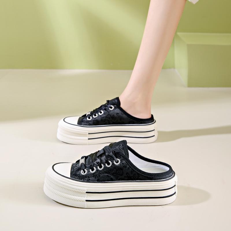 Туфли Baotou half-drag на серебристой платформе, женские, весна-лето 2024, новая корейская версия, небольшие повседневные туфли с блестками