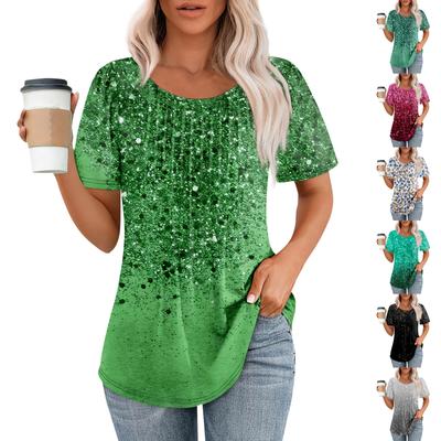 Женская модная повседневная плиссированная футболка с коротким рукавом с принтом