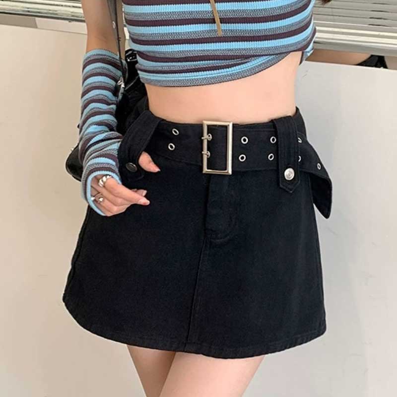 Женские юбки Розовая джинсовая юбка Летняя корейская мода Дизайн Юбка трапециевидной формы с высокой талией Женская одежда Y2K Женская нижняя часть большого размера