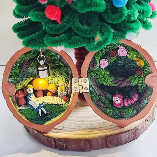 Украшение из скорлупы грецкого ореха с теплым светом Крошечный мир внутри орехового кукольного домика Миниатюрный книжный магазин Мини-библиотека Орнамент Дети Взрослые Подарок на день рождения