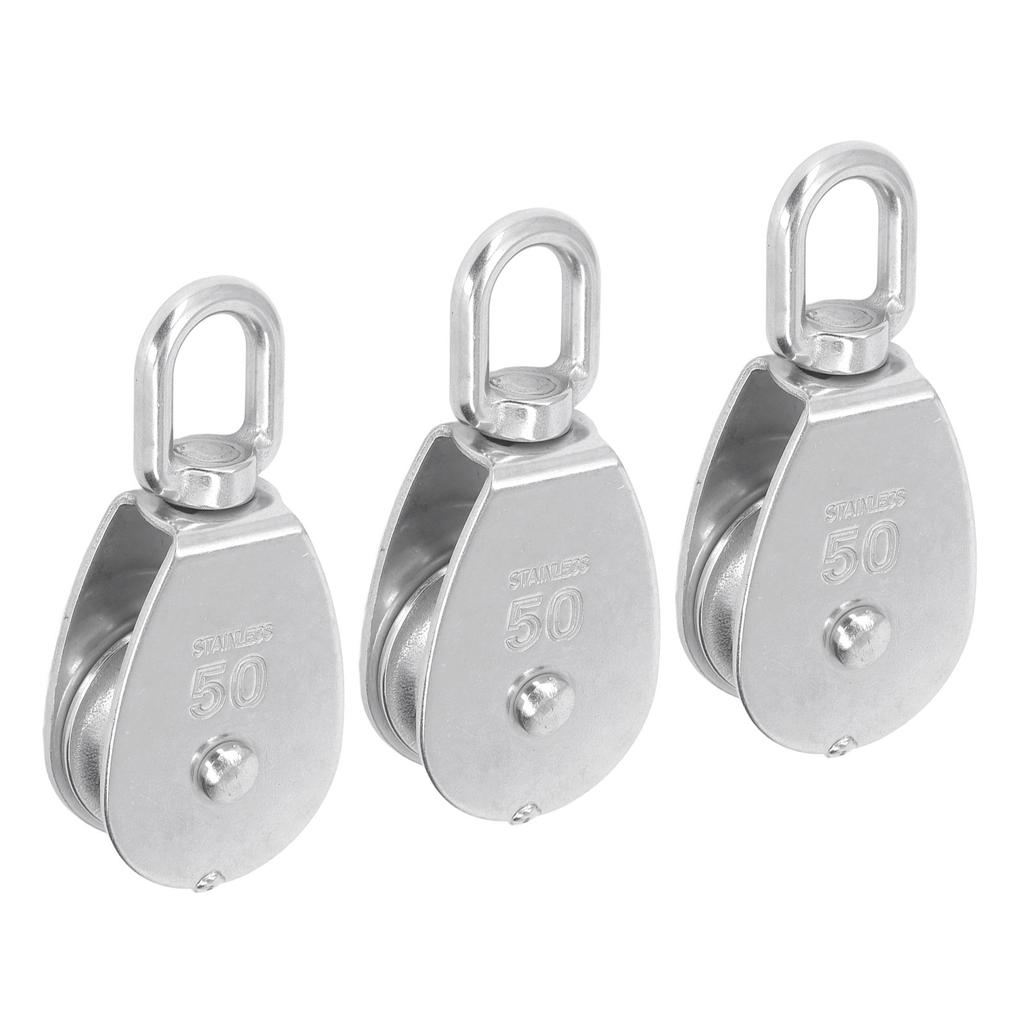 3Pcs Single Pulley Block Set 400kg Bearing Stainless Steel Pulley Roller for Lifting Boat Deck Towing