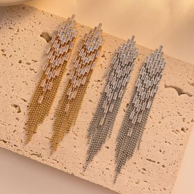 Elegant Long Tassel Earrings With Zirconia Accents Gold Plated Copper Chain Drop Women