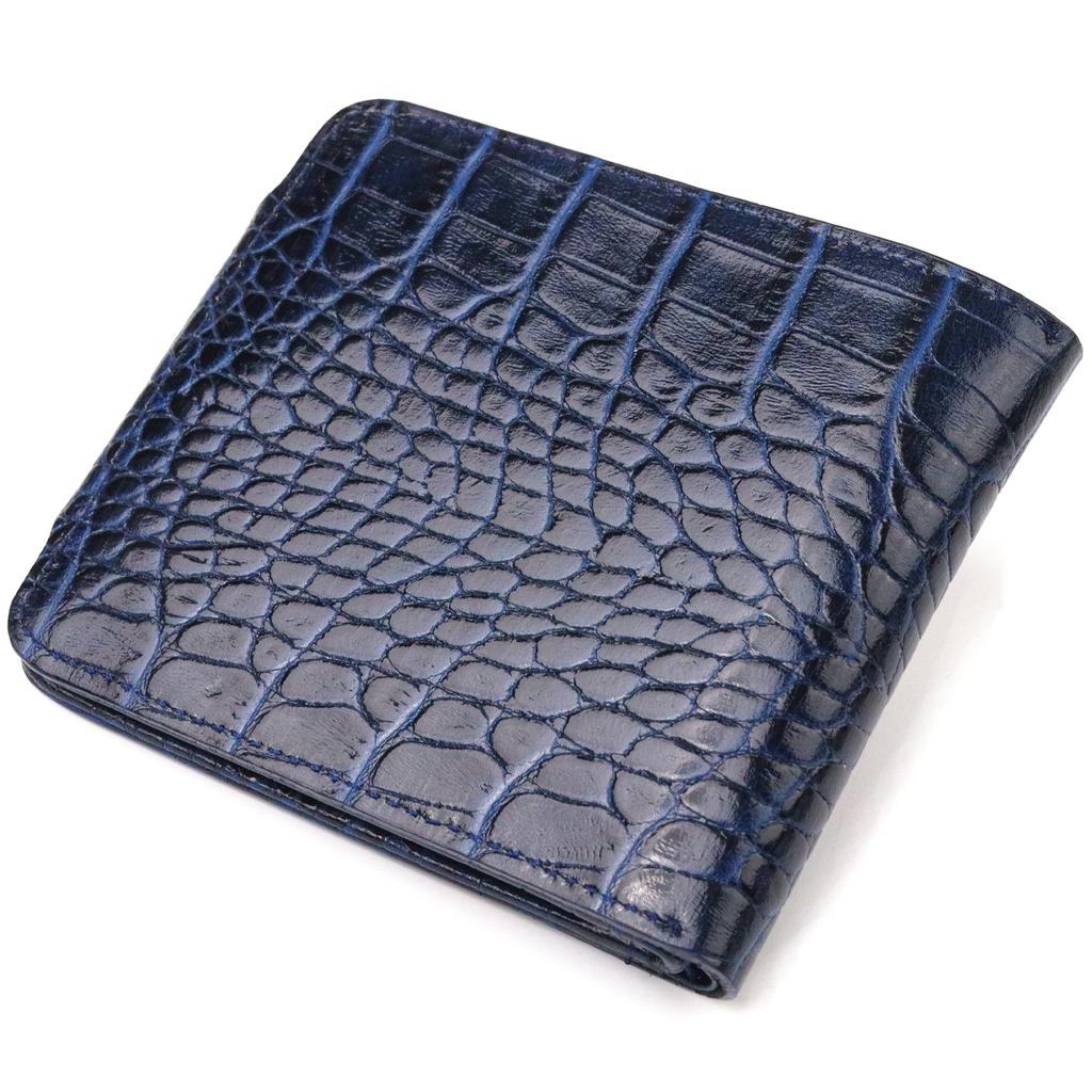 Стильное Мужское портмоне в два сложения из натуральной фактурной кожи с тиснением под крокодила CANPELLINI Purse 21577 Синее