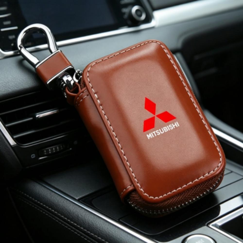 wszm6 Zinc Alloy Leather Remote Key Case Car Interior Accessories for Mitsubishi Pajero Sport Outlander Lancer Triton Savrin Verada
