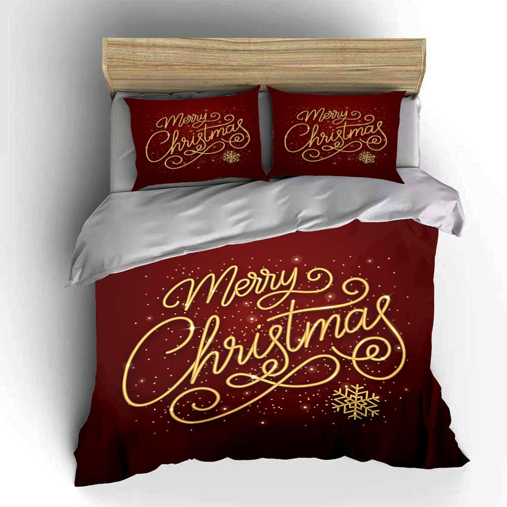 Merry Christmas Gold Text Bedding Duvet Cover Set Duvet Cover Pillowcases (1*Duvet Cover 2*Pillowcases, without duvet insert)