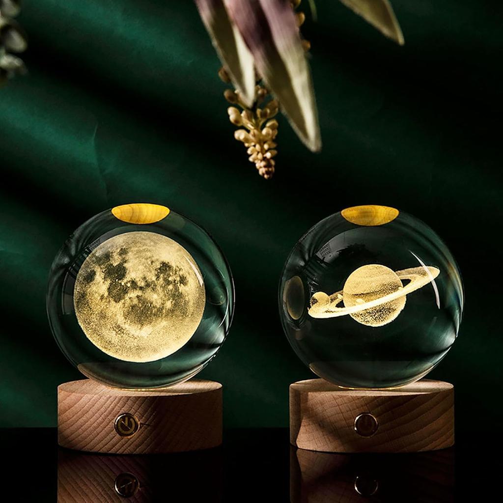 Happyhaves Calming Stellar Spheres - The Galaxy, Saturn and The Moon 3D Sphere Light and Lamp