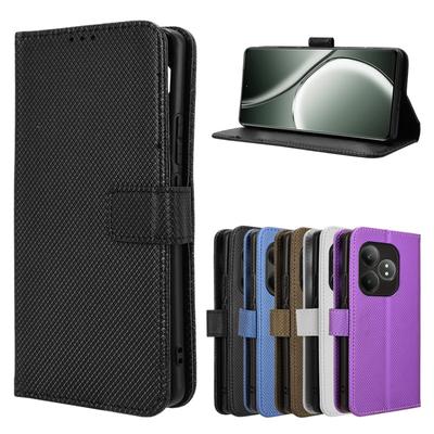 Кожаный чехол-книжка-кошелек с ромбовидным узором для Realme GT 6T GT6, слот для магнитных карт, подставка для телефона, чехол для Realme GT Neo 6 6 SE