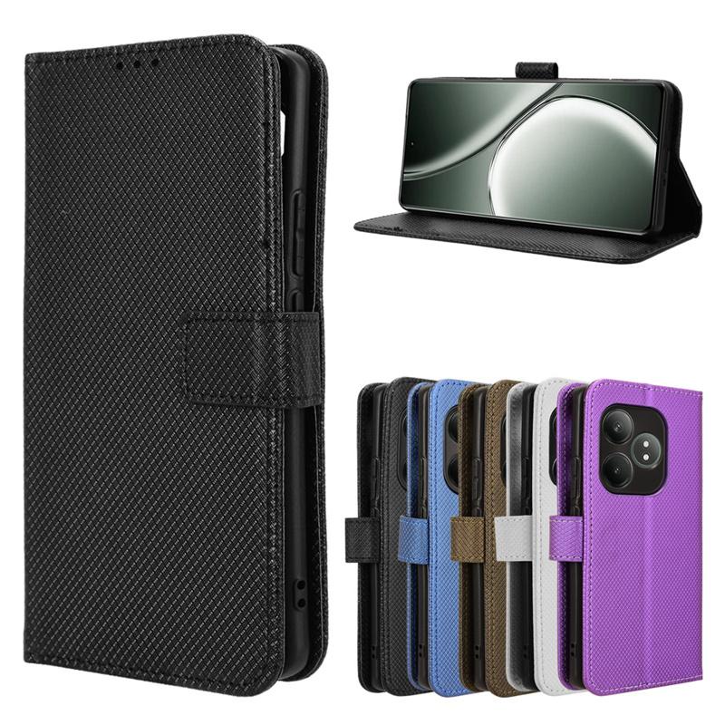Diamond Pattern Flip Wallet Leather Case for Realme GT 6T GT6 Magnetic Card Slots Stand Phone Bag Cover for Realme GT Neo 6 6 SE