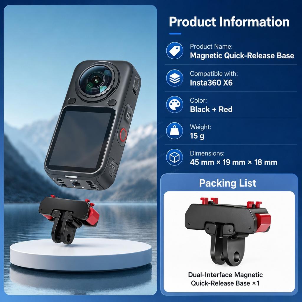 Magnetic Quick Release Mount for Insta360 X6 Dual Interface 1/4 Screw Foldable Mount Adapter for Insta360 X6 Camera Accessories