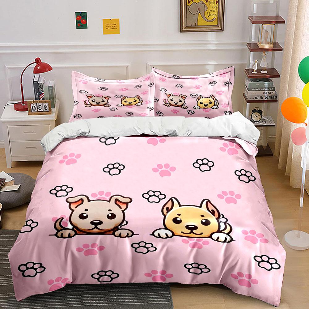 Cute Cartoon Puppies Paw Print Bedding Duvet Cover Set Duvet Cover Pillowcases (1*Duvet Cover 2*Pillowcases, without duvet insert)