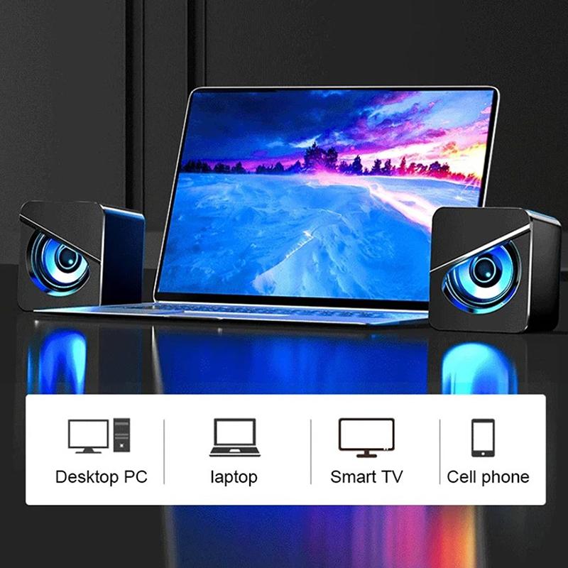 USB Проводные Компьютерные Колонки 4D Потрясающий Стерео Объемный Звук Светодиодные ПК Колонки Игровые С Басами Проводные Для Настольного Компьютера Ноутбука
