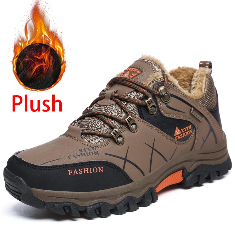 Мужская походная обувь, зимние уличные снежные хлопковые ботинки, водонепроницаемая кожаная спортивная треккинговая обувь, теплые плюшевые кроссовки для альпинизма, размер 39-47