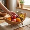 Large Capacity Plastic Hand-Woven Basket Hollow Drain Camping Tray Desktop Organizer  Picnic Use