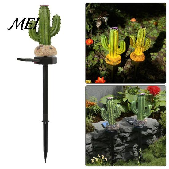 Weather Resistant Backyard Accents Solar Cactus Garden Light, Resin Pathway Waterproof Unique Gardening Gifts for Friends LED Light with Stake